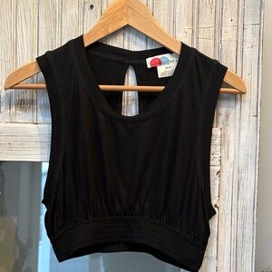 Free People Beach Black Morningstar Sleeveless Shark Bite Keyhole Crop Top M EUC